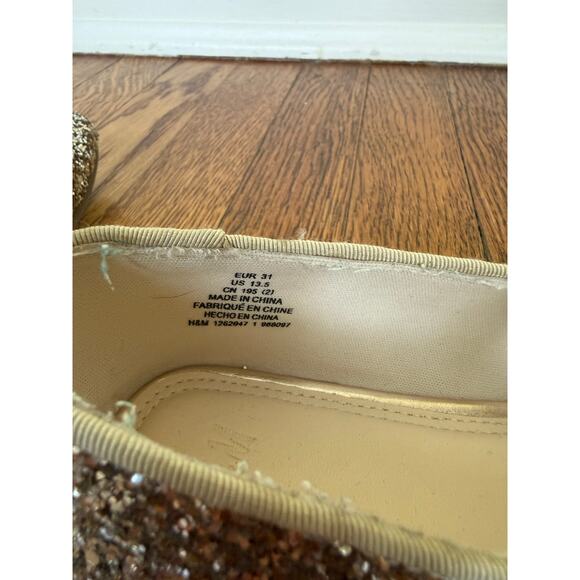 H&M Girls' Gold Glitter Mary Jane Flats Size 13.5 Little Kid - Picture 6 of 7